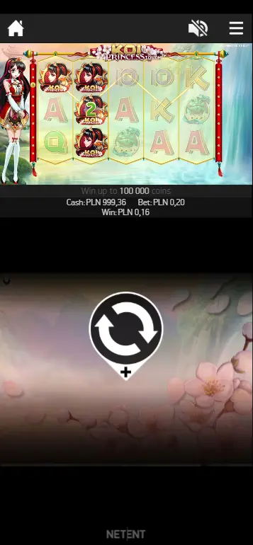 Koi Princess interfejs z aktywowanym Bonus Bet i podwojoną stawką